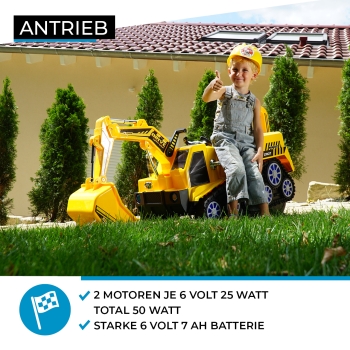 Elektrobagger für Kinder gelb